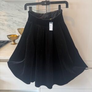 Maje Paris Janice Black Velvet Pleated Skirt FR 36 High Waist A-Line Party Skirt